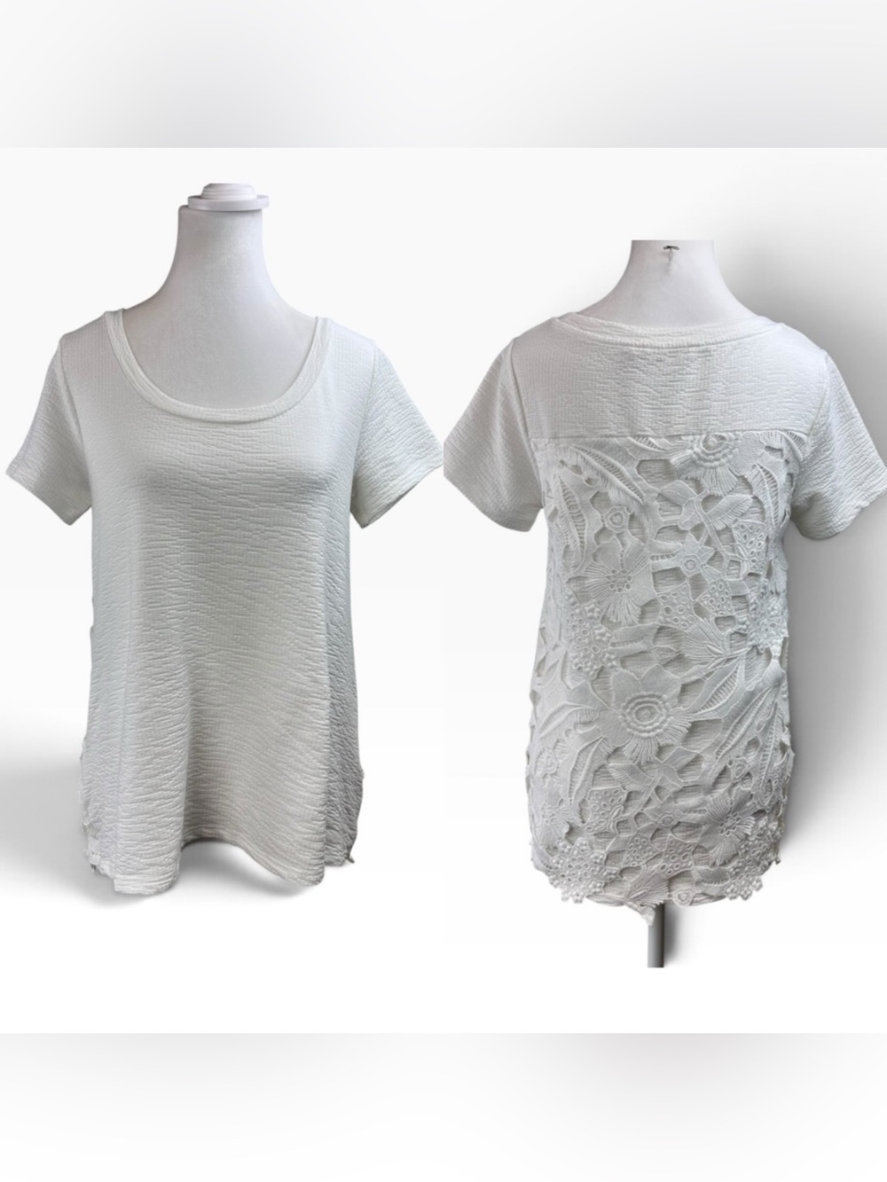 Soft Surroundings Contrast Lace Back Knit Top White Size XS